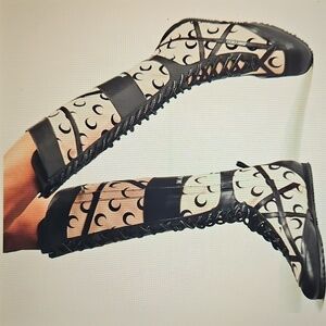 Jimmy Choo Black and Cream Lace-Up Boots